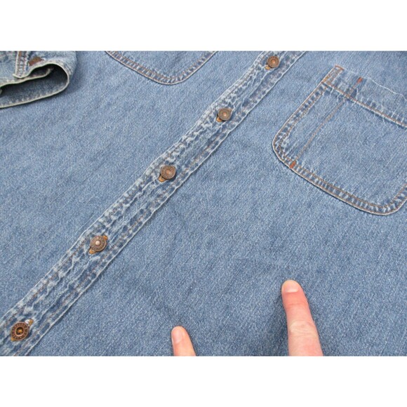 VINTAGE Levis Jean Shirt Men 2XL XXL Blue Denim Long Sleeve Rivet Button Up Y2K* - Picture 6 of 14